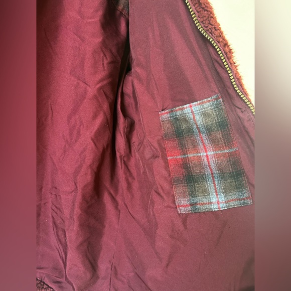 Pendleton sherpa plaid - lined retro fuzzy full-zip fleece jacket small maroon - Picture 7 of 8